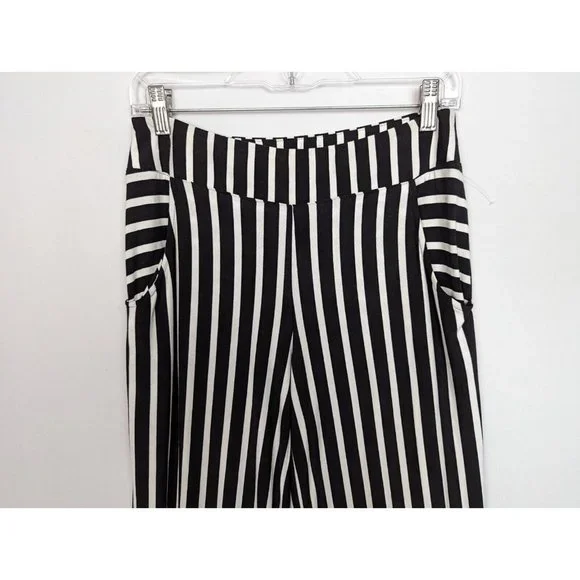 Joseph Ribkoff 6 Black/White Striped Palazzo Pants Side Pockets Elastic Waist - Picture 3 of 7